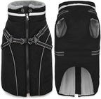 Fragralley Dog Coat with Harness Built in, Waterproof Windproof Reflective Warm Puffer Jacket, Fleece Lined Vest Winter Parka for Small, Medium, Large Dogs
