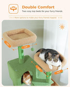 PEQULTI 71'' Cat Tree for Indoor Cats with Big Hammock, Tall Cat Tower for Large Cats with 2 Cat Condo, 2 Soft Top Perch, Scratching Posts and Pad, Green