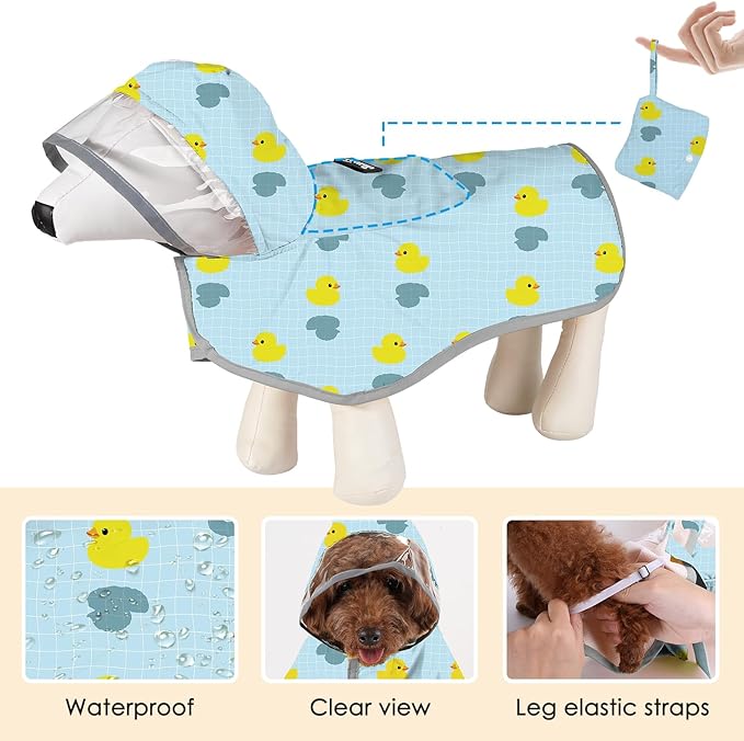 SlowTon Dog Raincoat, Adjustable Dog Rain Jacket Clear Hooded Double Layer, Waterproof Poncho with Reflective Strip Straps and Storage Pocket for Small Medium Large Dogs Puppies(DK XL)
