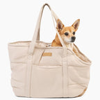 Plush Dog Purse Carrier for Small Dogs, Soft Dog Tote Bag with Safety Harness Clip, Cozy Pet Carrier for Dogs Under 15 lbs, Comfortable Dog Shoulder Carrier for Travel, White
