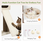 Globlazer 84" Multi-Level Large Cat Tree Tower with Extra Thick Full Sisal Scratching Posts, 2 Cat Condos, 3 Hanging Baskets, 2 Extra Large Platforms & Cat Scratching Ramp,S84, Beige