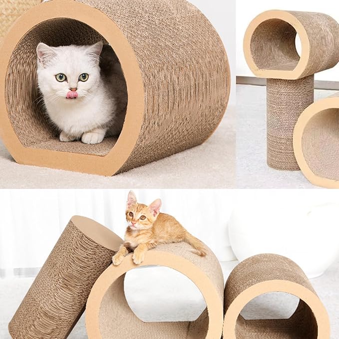 3-in-1 Reversible Cat Scratching Mat - Cardboard Scratcher Board with Cat Tunnel Bed, Kitten Scratch Pad for Indoor Cats Play, Rest, Scratch