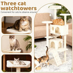 BestOffice 62 Inch Cat Tree, Multi-Level Cat Tower with Condo, Perches, Sisal Scratching Posts, Climbing Ladder,Indoor Activity Center Play House for Kittens & Adult Cats, Beige