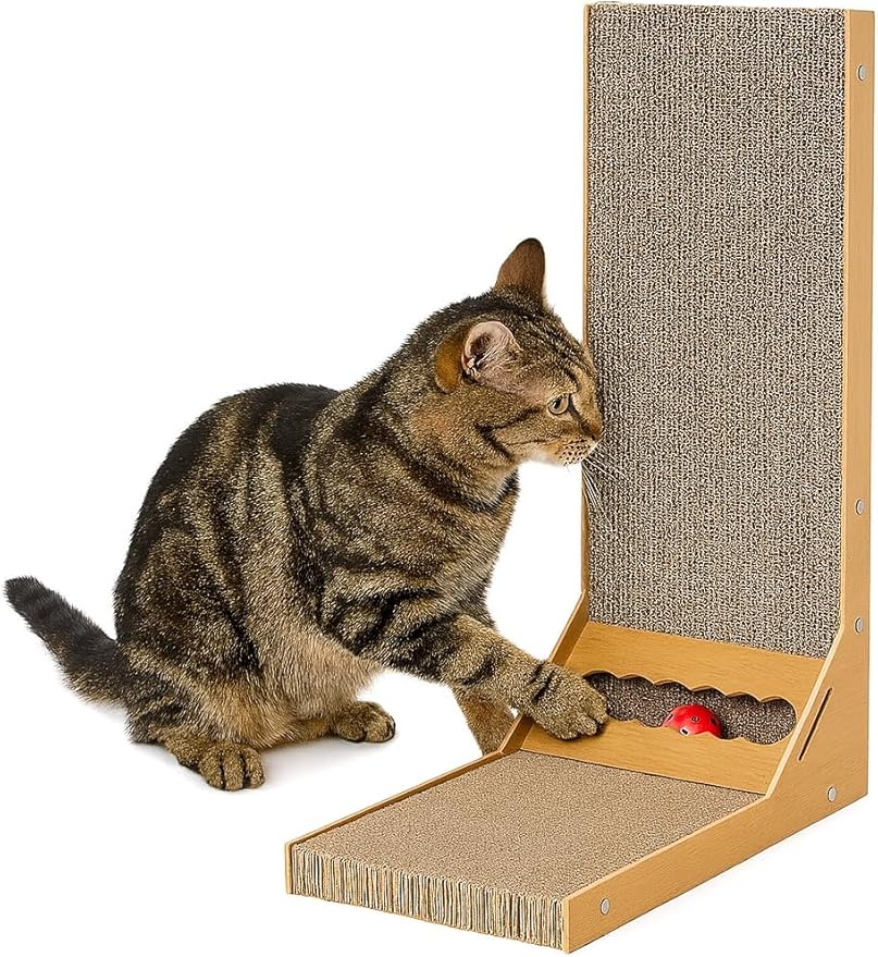 Premium Corrugated Cardboard Cat Scratcher & Perch – Dual-Level Scratch Station for Indoor Cats, Eco-Friendly, Durable & Space-Saving Play Furniture