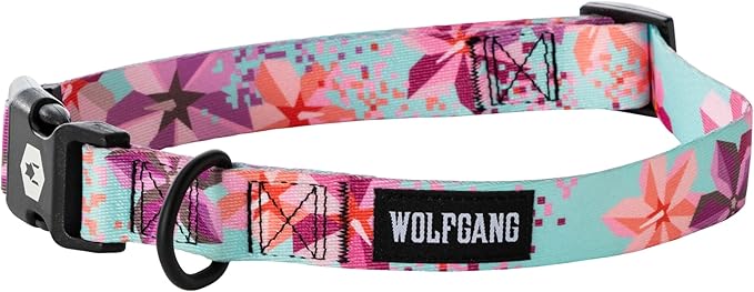 Wolfgang Heavy Duty, Adjustable Dog Collar with Quick Release Nylon Buckle for Walking & Training, DigiFloral Print, Medium