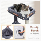 PEQULTI 60'' Cat Tree, Tall Cat Tower with 2 Large Condos, Wide Top Perch, Cozy Hammock and Sisal Scratching Posts for Indoor Cats Lare Adult Smoky Gray