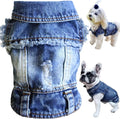 Jean Jacket, Blue Denim Lapel Vest Coat T-Shirt Costume for Small Medium Dogs Cats, Cute Girl Boy Puppy Clothes, Comfort and Cool Apparel, Machine Washable Outfits (XL, Blue)