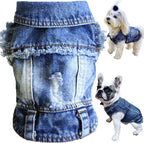 Jean Jacket, Blue Denim Lapel Vest Coat T-Shirt Costume for Small Medium Dogs Cats, Cute Girl Boy Puppy Clothes, Comfort and Cool Apparel, Machine Washable Outfits (XL, Blue)