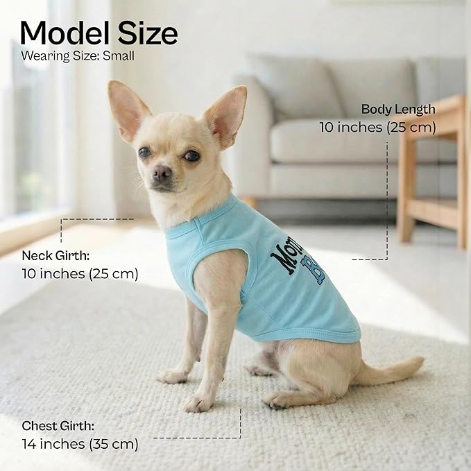 Parisian Pet Dog Shirt – 100% Cotton Shirts for Small Dogs – Blue Sleeveless Puppy Clothes – Lightweight and Breathable Dog Apparel – Boy Dogs Clothes - Stretchy Mommy’s Boy Pet Shirt