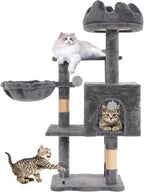 Cat Tree Tower with Metal Frame Hammock, 40'' Cat Trees for Indoor Cats Large Adult, Cat Towers with Scratching Post, Cats Condo Furniture with Cloud Top Perch, Cats Climbing Tower for Kittens(Grey)