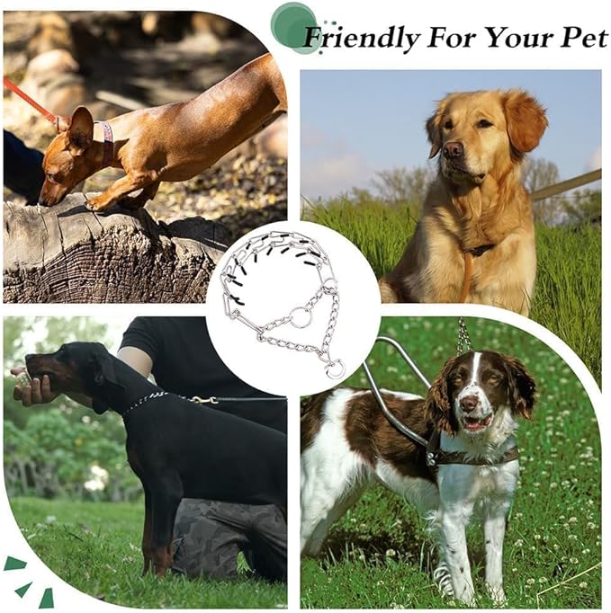 No Pull Dog Collar,Prong Collars for Dogs,Dog Pinch Training Chain Collar with Comfort Rubber Tips for Training Guidance Small Medium Large Dogs (S)