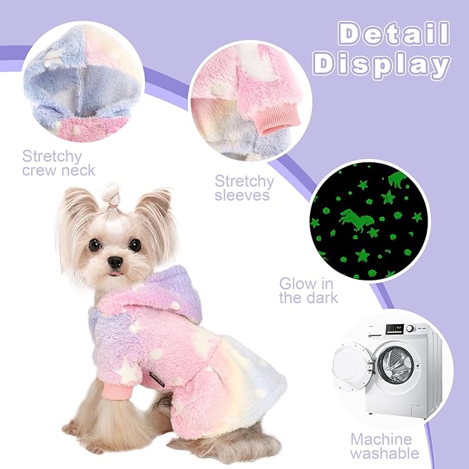 Dog Sweater Fleece Dog Hoodie Winter Puppy Clothes for Small Dogs Boy Girl Pet Hoodies Cold Weather Doggie Coats Fall Doggy Sweatshirt for Chihuahua Yorkie Cat Sweater Costume, Pink Star, M