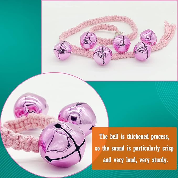 Dog Hanging Doorbells| 6 Extra Loud Dog Potty Training Bells| Adjustable Durable Braided Rope Door Bell for Dogs to Ring to Go Outside(Pink, Large)