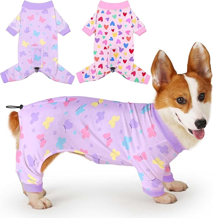Glittme 2PACK Dog Pajamas Soft Dogs Clothes for Small Medium Dogs Elastic Cats Apparel Breathable Dog Pjs for Puppy