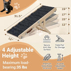 Dog Ramp for Couch & Bed for Small Dogs, Foldable Small Dog Ramps for Sofa - 31.5" LX12 W, 4 Adjustable Height, Portable, Stable, Non-Slip, Carry Handle, Wood
