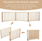 COZIWOW Freestanding Wooden Dog Gate - Indoor Pet Gate with Walk-Through Door, Adjustable and Portable Dog Barrier for Small to Medium Dogs, No Drilling Required, Stylish Wooden Finish,Natural