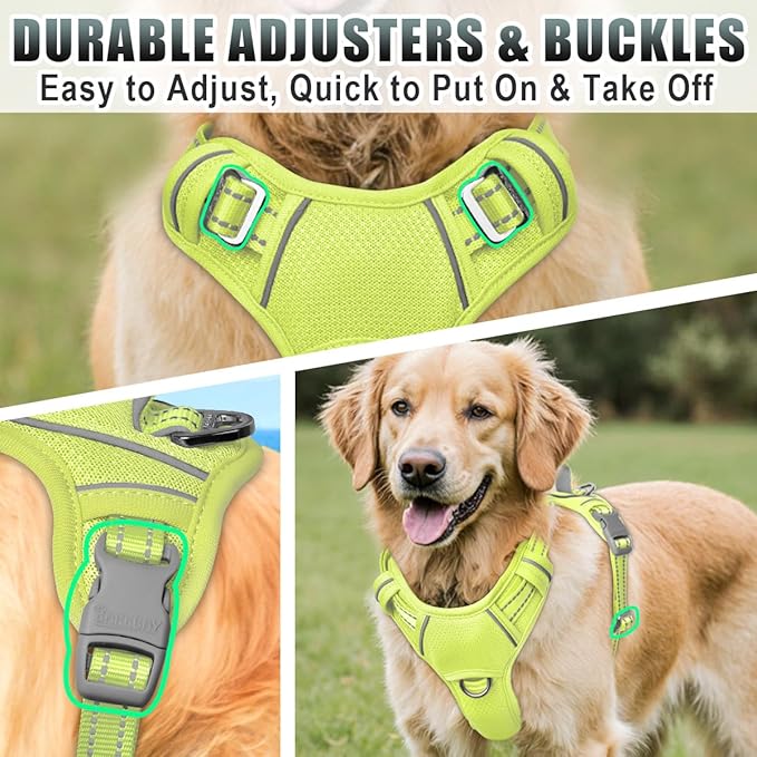 BARKBAY No Pull Dog Harness Large Reflective Dog Harness with Front Clip and Easy Control Handle for Walking Training Running with ID tag Pocket(Sunlight,XL)