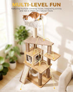 61" Modern Cat Tree Tower for Indoor Cats, Luxury Climbing Tower with Plush Lounge, Kitty Condos, Hammock & Scratching Posts, Classic cat Furniture