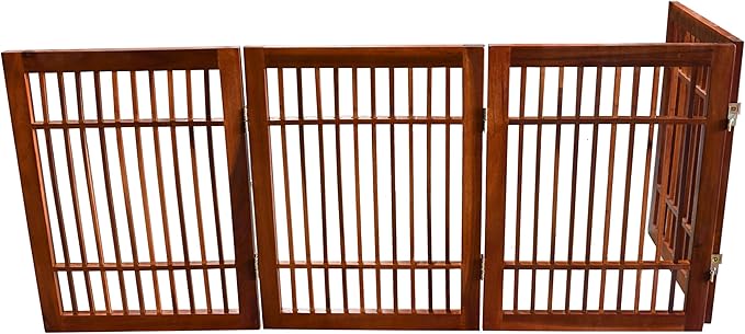 Urnporium Pet Dog Gate Freestanding, Strong Durable Folding Wooden Fence, Portable Acacia Hardwood Safety Barrier for Indoor & Outdoor Use (Brown Pet Gate, 4 Panel 24" Tall)