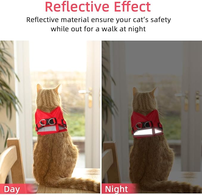 Cat & Dog Vest Harness - All Weather Mesh, Reflective Strap, Step-in Adjustable for Small Cats & Dogs (Red, XS)