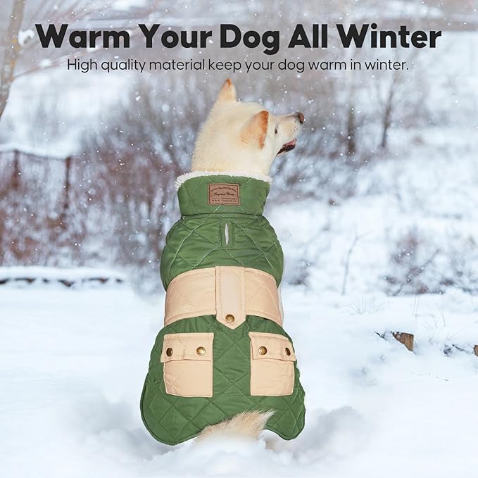 KYEESE Dog Coat Soft Pet Sweater for Cold Weather Thick Cat Clothes with Pocket Warm Pet Winter Puffer Coat with Leash Hole Windproof Dog Coats for Small Dogs Waterproof Dogs Jacket with Fleece Lined