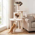 PETSITE 44-inch Multi-Level Cat Tree, Modern Cat Tower with Sisal Scratching Posts, Cozy Condo, Playful Cat Hole, Sisal Covered Ladder, and Dangling Ball, Ideal for Indoor Cats and Kittens (Beige)