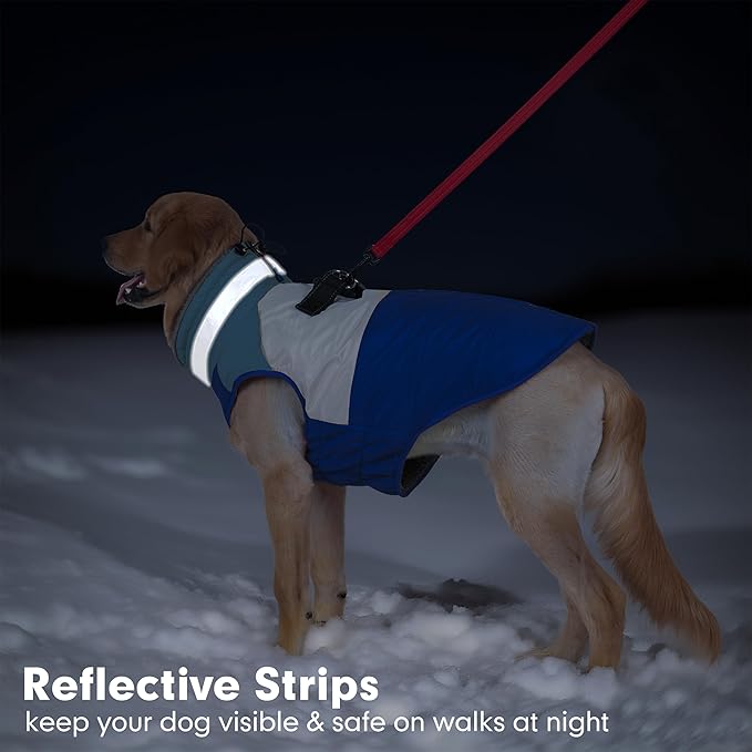 azuza Dog Coat Waterproof Winter Coat for Small Dogs, Warm Fleece Vest with Reflective Strips & Built-in Harness, Windproof Back Zipper, Blue S