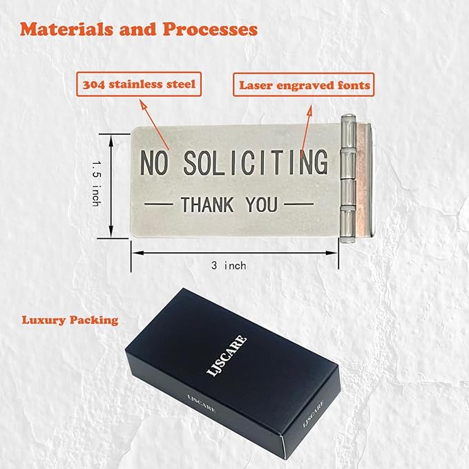 Front Door No Soliciting Sign & Do Not Knock Or Ring Doorbell Sign - Easy to Install on Doorbells - Prevents the Doorbell From Ringing While Napping or at Work (Silver - Left Side Mount)