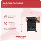 Downtown Pet Supply Poop Bags for Dogs with Dispenser, 180 Count - Leak-Proof Dog Waste Bags and Bone-Shaped Dog Poop Bags Holder for Leash - Black with Paw Prints, 12.5" x 8.5"