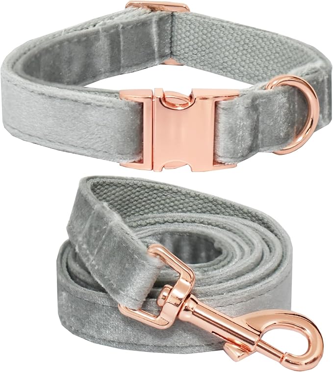 Bubblepup Velvet Dog Collar and Leash Set, Dog Collars for Small Medium Large Dogs Leash for Training & Walking