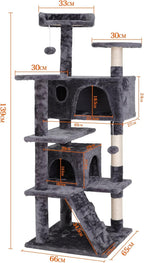 54-Inch Cat Tree for Large Cats, Sturdy Multi-Level Cat Tower with 2 Condos, Hanging Ball and Sisal Scratching Posts, Durable Cat Furniture for Indoor Cats (Dark Grey)