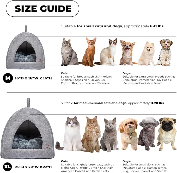 Best Pet Supplies Cat Bed for Indoor Cat, Domed Tent House with Removable Pillow, Covered Cat Cave for Small Dog, Puppies and All Breeds of Cats - Gray, 20 x 20 x H:22"
