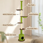 KAMABOKO Floor to Ceiling Cat Tree, Cat Tower 5-Tier Height(88-107 Inches) Adjustable, Tall Cat Climbing Tower with Scratching Post, Cat Cave Condo, Cozy Hammock, and Ball Toy for Indoor Cats