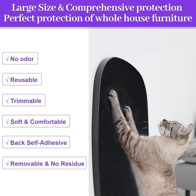 Uranshin Trimmable Self-Adhesive Scratch Mat - Carpet Covered Cat Scratch Post & Furniture Protector (78.7"x15.8")