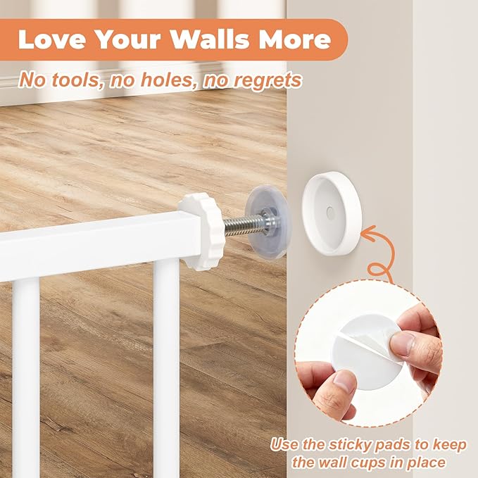 34" Extra Tall Baby Gate for Stairs, Auto Close Stroller Friendly Dog Gate Indoor for Doorways, Pressure Mounted 29"-45" Wide Baby Gate, Easy Walk Through Gate for Children & Pets, White