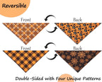 2PCS Thanksgiving Dog Bandanas,Fall Dog Bandanas,One Side Orange Plaid,The Other Side Pumpkin or Spider Web Bibs,Holiday Pet Scarf for Boy and Girl Dogs,Halloween Pet Outfit for Medium to Large Dogs