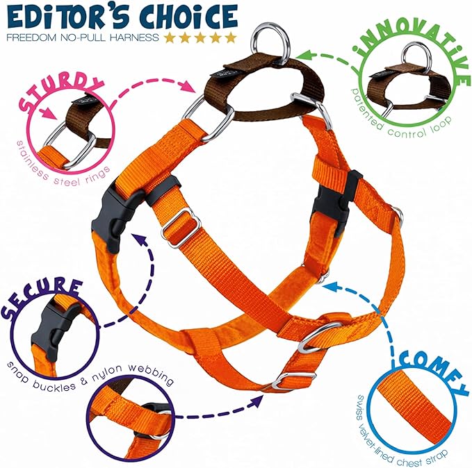 2 Hounds Design Freedom No Pull Dog Harness, Adjustable Harness and Leash Set, Easy Walking & Comfortable Control, Fits Small, Medium & Large Dogs, Solid Colors, Made in USA, 1" LG, Rust