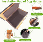 Insulated Dog House Outdoor Weatherproof, Wooden Heated Large Houses with Removable Liner for Winter, Upgrade Anti-Chewing Iron Frame Dog Shelter for Puppies, Cats