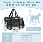 PETSFIT Soft-Sided Cat Carrier with Patented Safety Buckles, Lockable Zippers & Safety Tether,Escape-Resistant Travel Pet Carrier for Car Rides & Vet Visits, Airline Approved Under-Seat, Up to 12 lbs