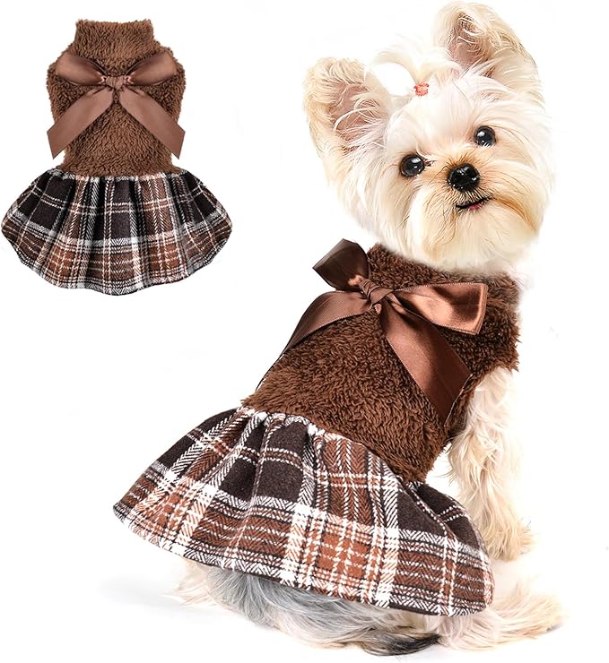 Dog Sweater Dog Winter Clothes for Small Dogs Boy Girl Fall Puppy Dress Warm Fleece Chihuahua Yorkie Teacup Sweaters Dresses for Small Dogs Girl Cat Sweaters, Brown, XXS