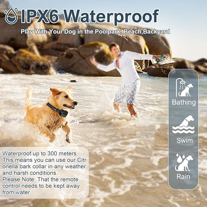 Citronella Training Collar for Dog [1* Spray Refill] Dog Training Collar with Beep/Vibration/Spray 4 Mode & 6 Adjustable Sensitivities IPX7 Waterproof Safer Citronella Bark Collar for L/M/S