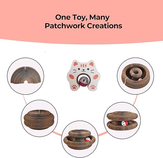 Kitty Curlz Cat Toys for Indoor Cats, Magic Organ Cat Scratch Pad with Bell Ball, Interactive cat Toys kurlz for Indoor Cats, Foldable Design, Exercise Anxiety Relief Toy Protect Furniture