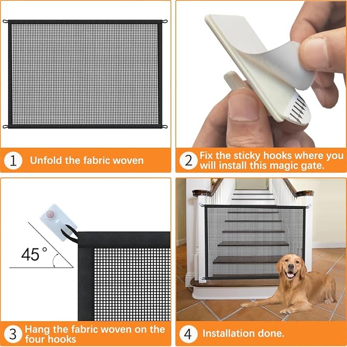 2-Pack Dog Gate for Stairs Pet Gates for The House: Dogs Screen Mesh Gate for Doorways Stairways Indoor Safety 29 inches Tall, 38 inch Wide
