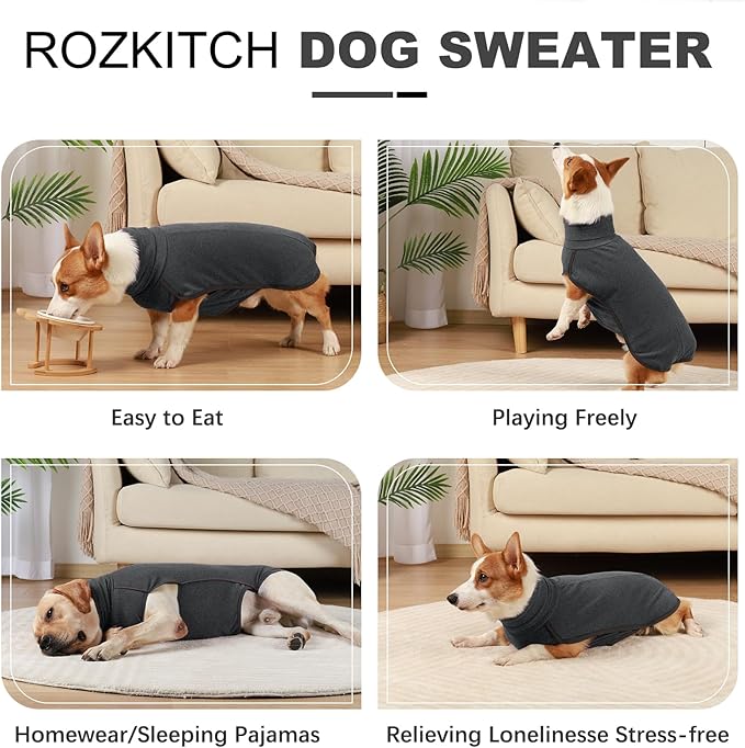 ROZKITCH Soft Dog Sweater Pullover Pajamas, Pet Windproof Warm Cold Weather Jacket Vest Cozy Jumpsuit Apparel Outfit Clothes for Walking Hiking Travel Sleep Black M