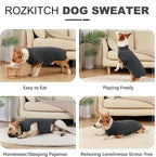 ROZKITCH Fleece Dog Winter Coat Soft Pullover Pajamas, Windproof Warm Cold Weather Jacket Vest with Leash Hole, Jumpsuit Apparel Outfit Clothes for Walking Hiking Travel Sleep Black XL