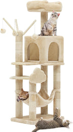 YITAHOME 44in Multi-Level Cat Tree for Indoor Kittens, Cat Furniture with Scratch Posts, Window Padded Plush Perch, Comfortable Hammock, and Interactive Pompoms, Beige