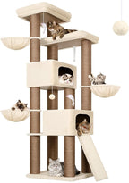 Globlazer 84" Multi-Level Large Cat Tree Tower with Extra Thick Full Sisal Scratching Posts, 2 Cat Condos, 3 Hanging Baskets, 2 Extra Large Platforms & Cat Scratching Ramp,S84, Beige