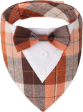 ADOGGYGO Fall Dog Tuxedo Bandana, Orange Plaid Pet Fall Collar with Bowtie, Adjustable Halloween Thanksgiving Costume for Extra Small Dogs (XS)