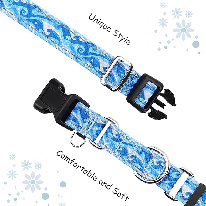 Reflective Martingale Collar with Quick Release Buckle Anti Pulling Boy Male Adjustable Dog Collars (Blue Waves, Medium)