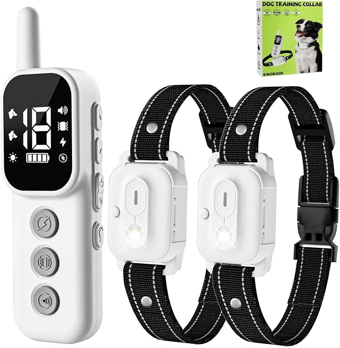 Dog Shock Collar, Dog Training Collar with Remote Control 3300FT Range, Electric Collar with Smart Light, Rechargeable Waterproof E Collar with for Small Medium Large Dogs(2pc-BB)